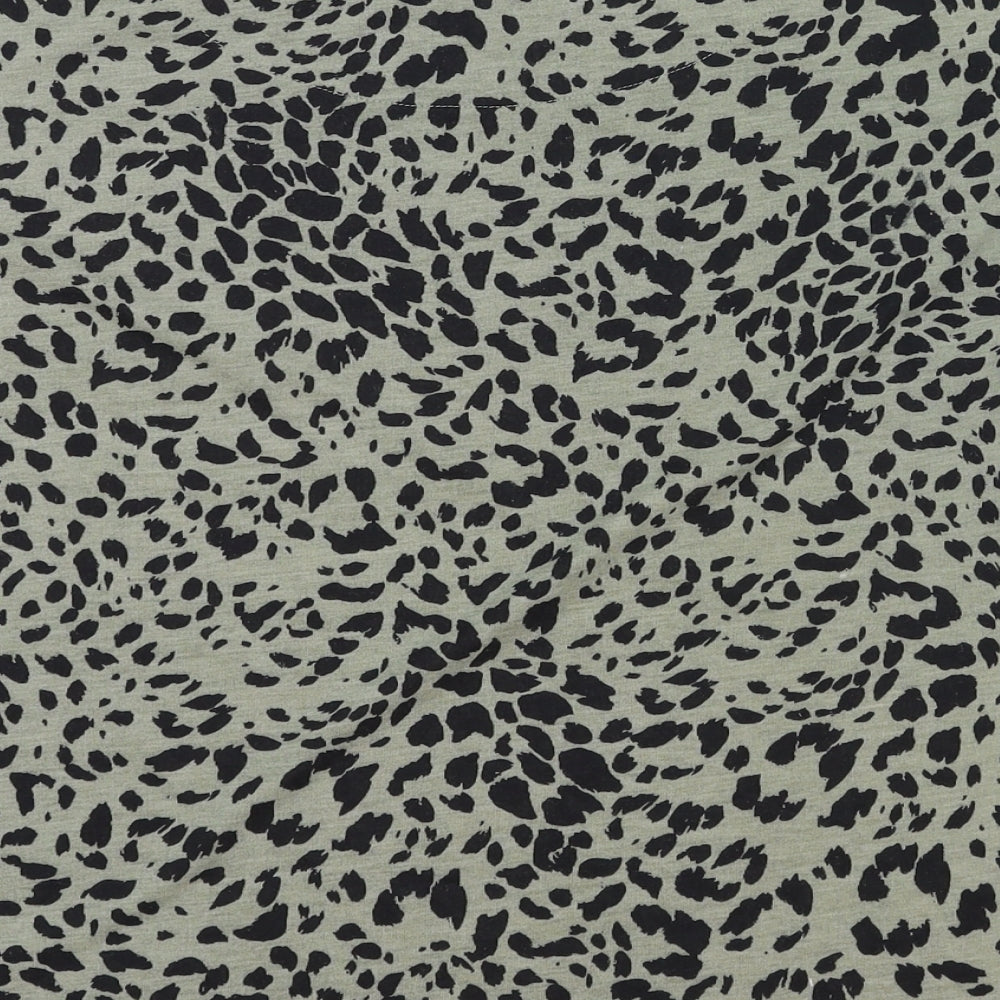 Marks and Spencer Womens Green Animal Print Cotton Basic T-Shirt Size 12 Boat Neck - Leopard Print