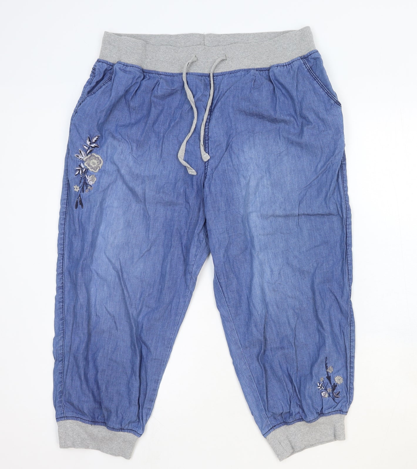 Yours Womens Blue Cotton Jogger Trousers Size 18 Regular Tie