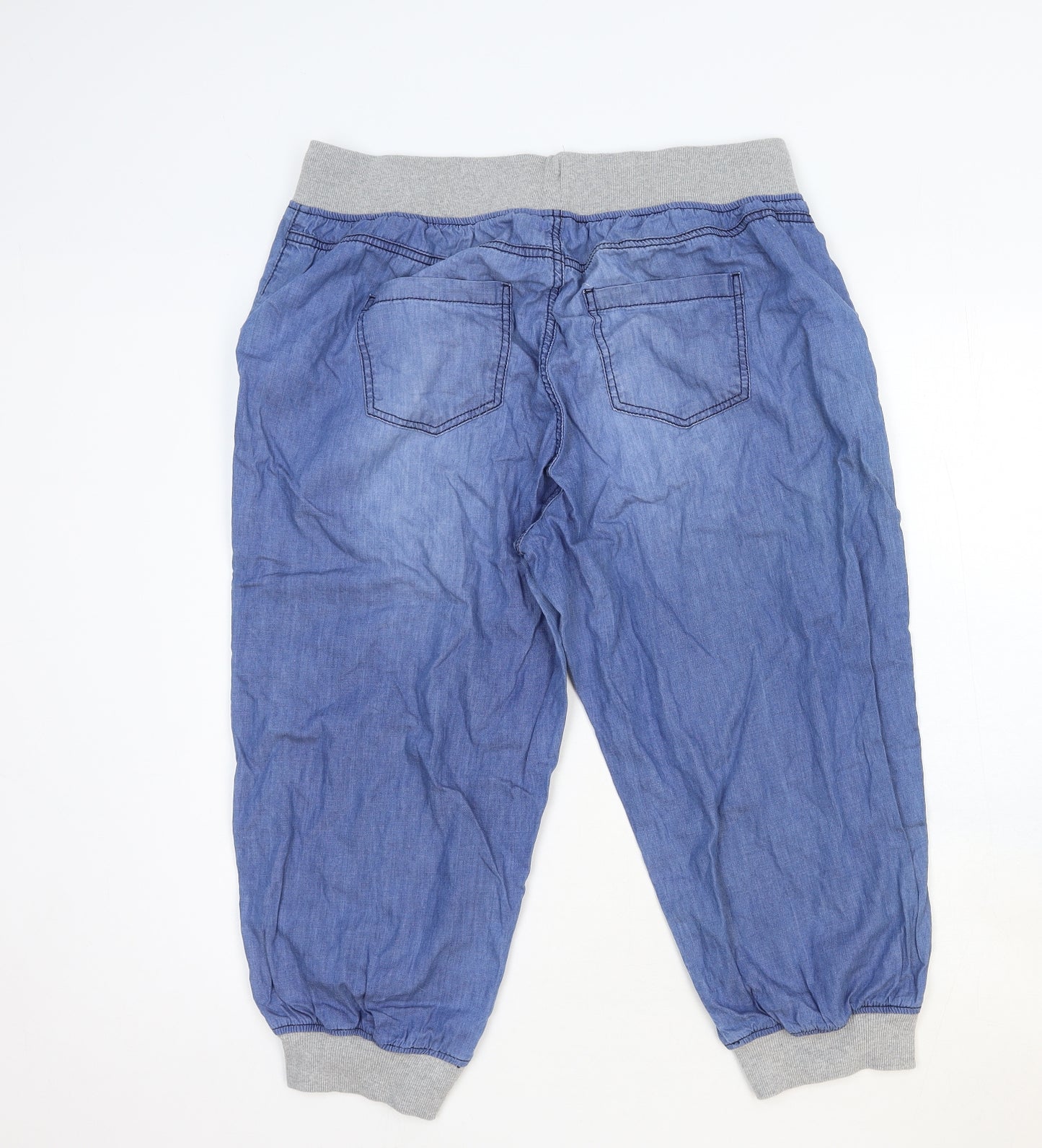 Yours Womens Blue Cotton Jogger Trousers Size 18 Regular Tie