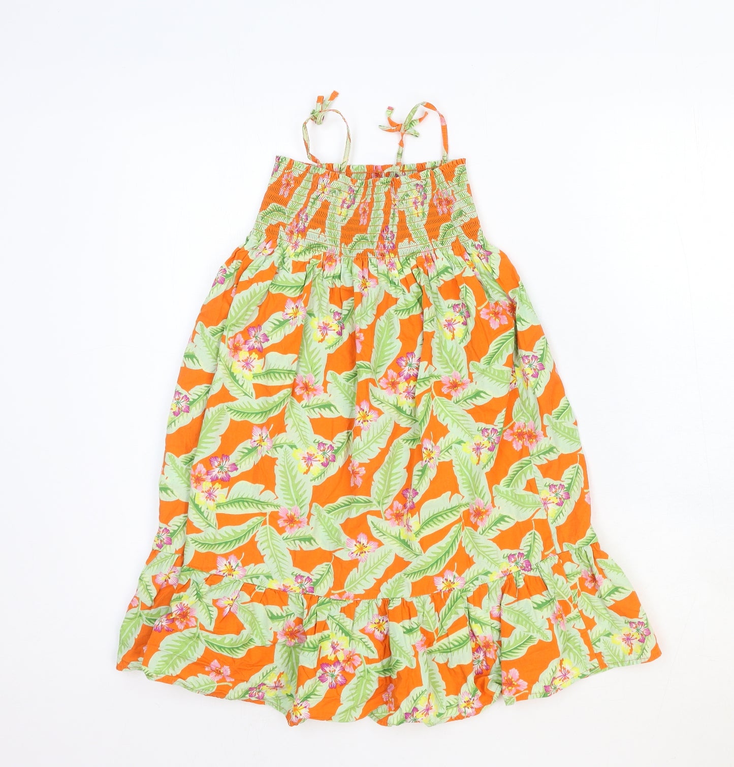 H&M Girls Orange Geometric Cotton Fit & Flare Size 7-8 Years Square Neck Pullover - Drop hem