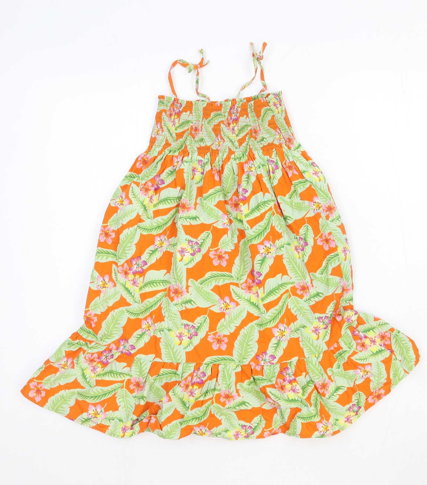 H&M Girls Orange Geometric Cotton Fit & Flare Size 7-8 Years Square Neck Pullover - Drop hem