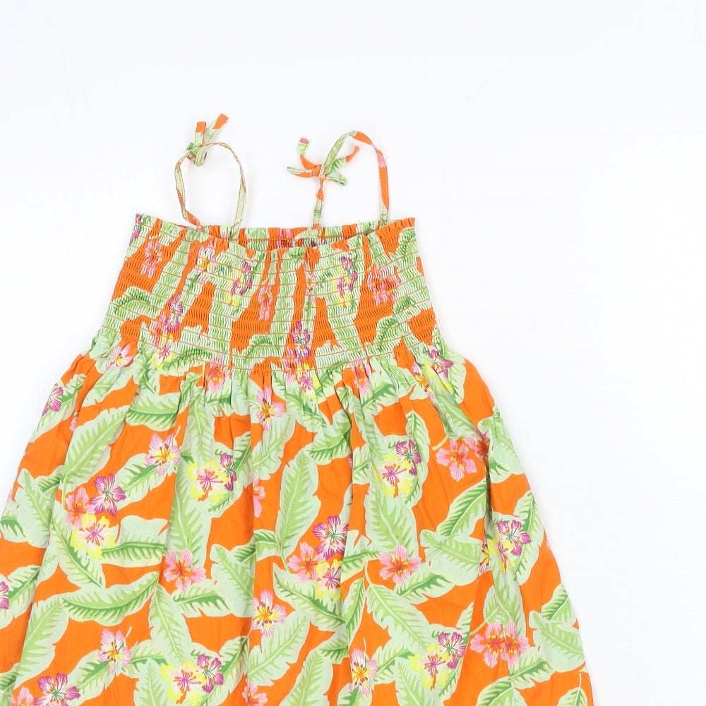 H&M Girls Orange Geometric Cotton Fit & Flare Size 7-8 Years Square Neck Pullover - Drop hem