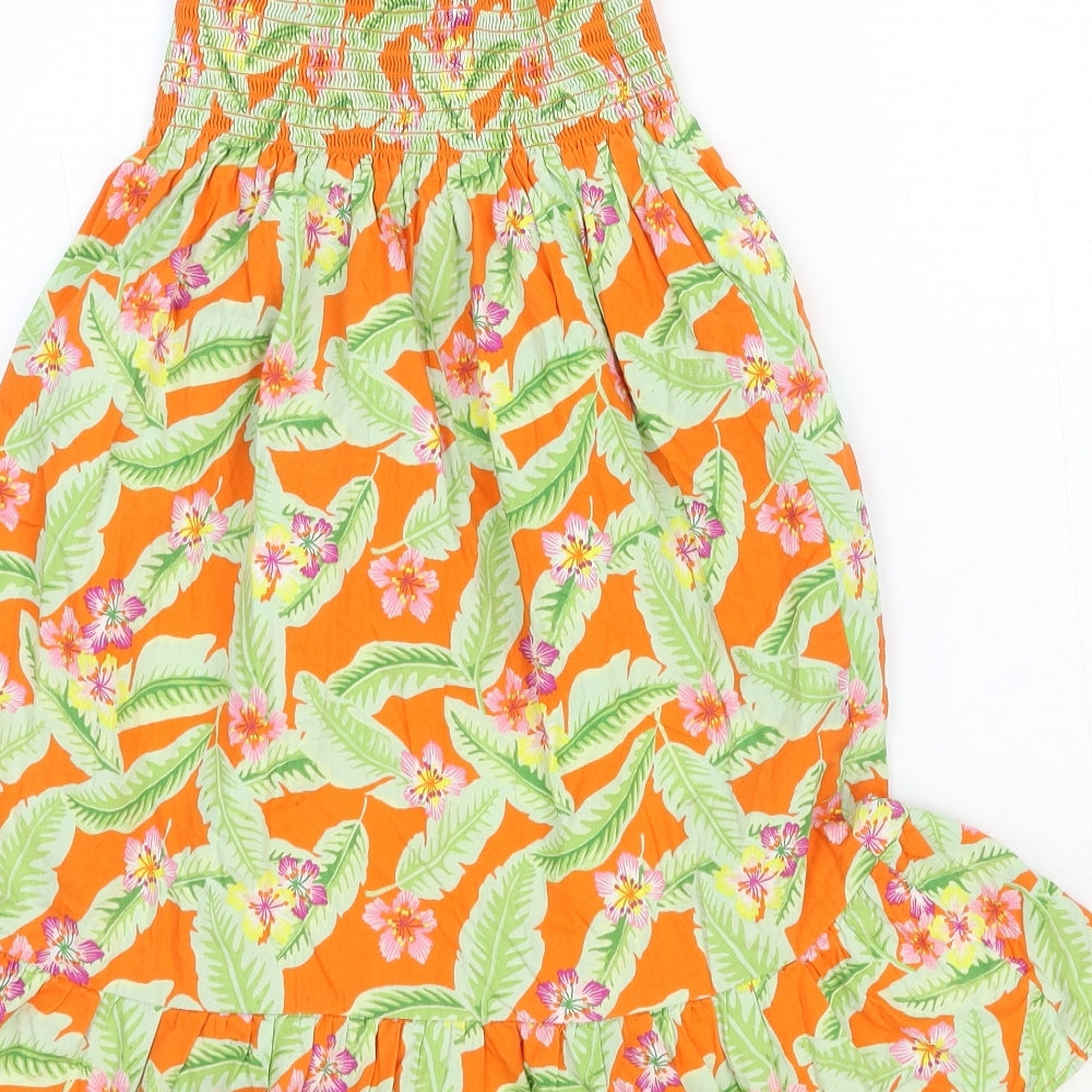 H&M Girls Orange Geometric Cotton Fit & Flare Size 7-8 Years Square Neck Pullover - Drop hem