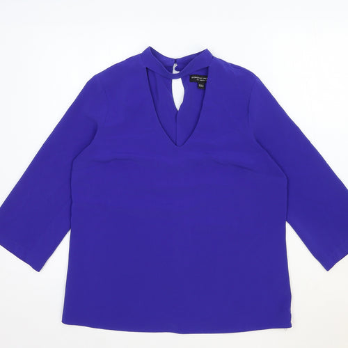 Dorothy Perkins Womens Blue Viscose Basic Blouse Size 10 V-Neck