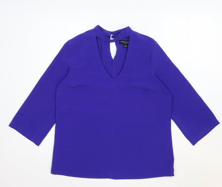 Dorothy Perkins Womens Blue Viscose Basic Blouse Size 10 V-Neck