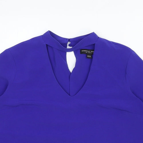 Dorothy Perkins Womens Blue Viscose Basic Blouse Size 10 V-Neck