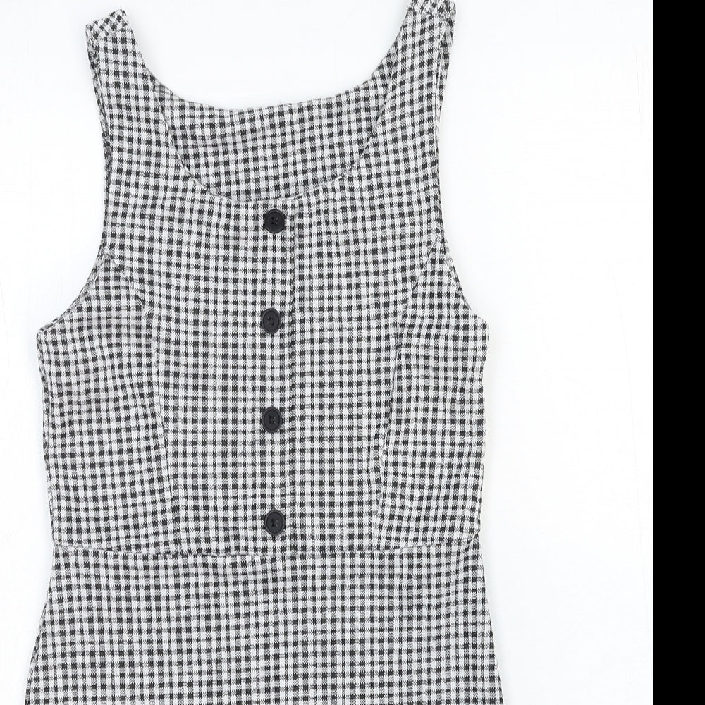 M&Co Girls Black Check Cotton A-Line Size 12 Years Scoop Neck Pullover