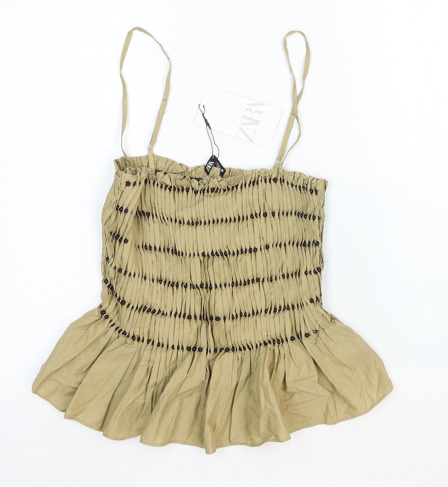 Zara Womens Brown Cotton Basic Tank Size XS Square Neck