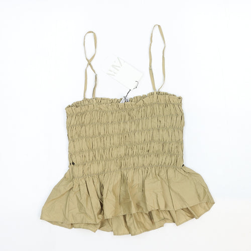 Zara Womens Brown Cotton Basic Tank Size XS Square Neck