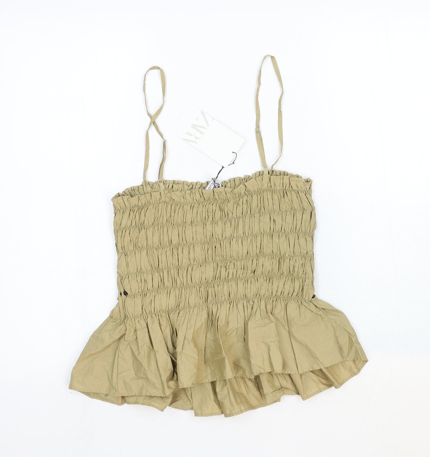Zara Womens Brown Cotton Basic Tank Size XS Square Neck