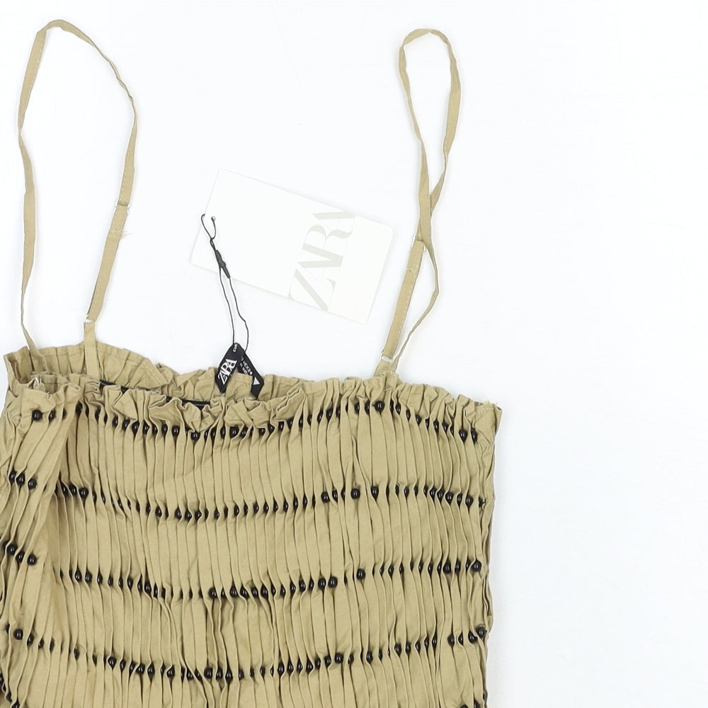 Zara Womens Brown Cotton Basic Tank Size XS Square Neck