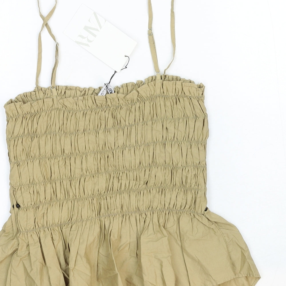 Zara Womens Brown Cotton Basic Tank Size XS Square Neck