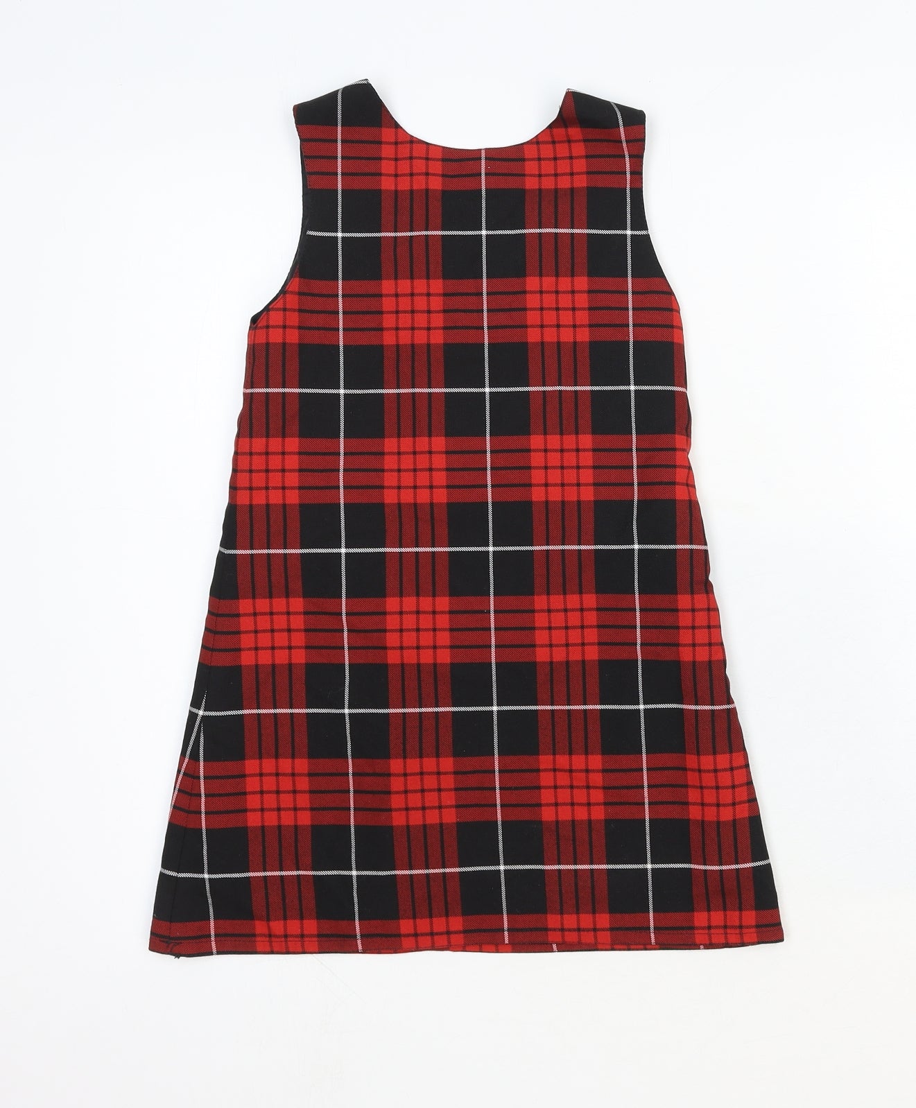 Monk House Girls Red Plaid Cotton A-Line Size 8 Years Round Neck Zip