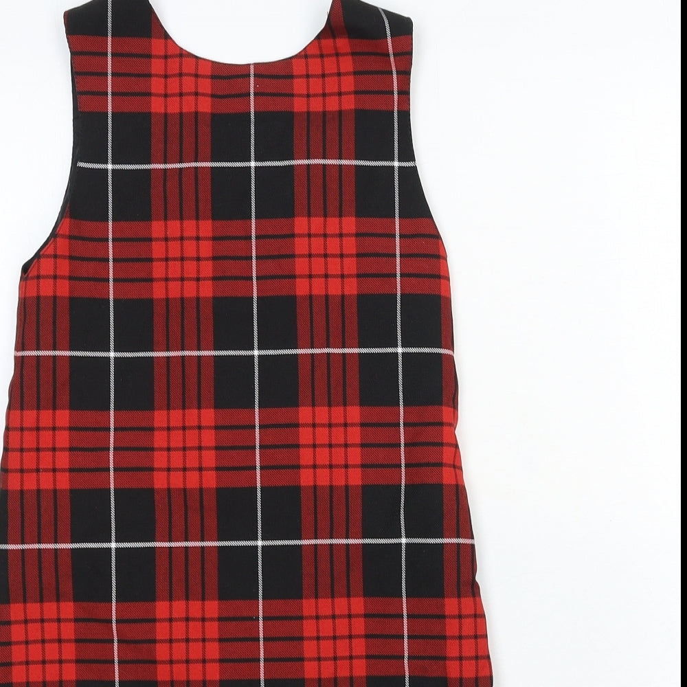 Monk House Girls Red Plaid Cotton A-Line Size 8 Years Round Neck Zip