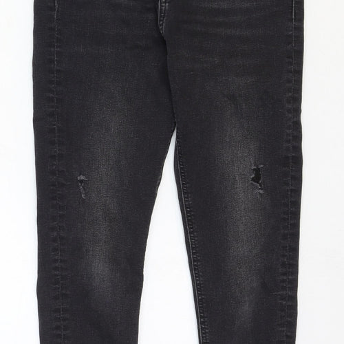 The Mini Ivy Girls Black Cotton Skinny Jeans Size 11-12 Years Regular Zip - Distressed