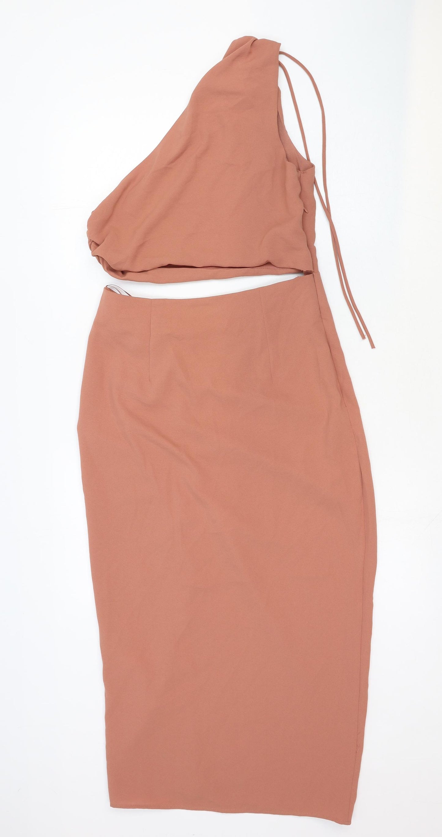 Zara Womens Pink Viscose Sheath Size M One Shoulder Zip
