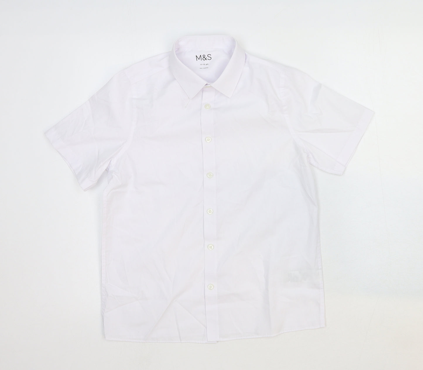 Marks and Spencer Girls White Cotton Basic Button-Up Size 11-12 Years Collared Button