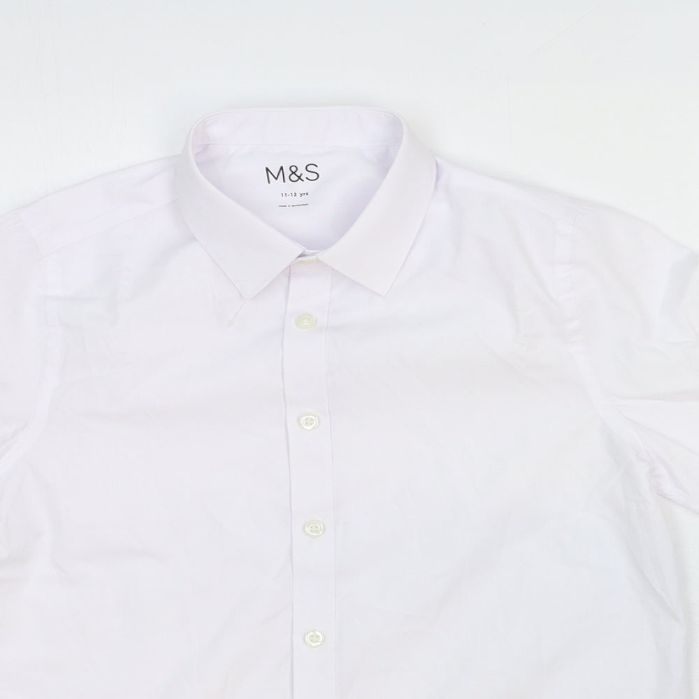 Marks and Spencer Girls White Cotton Basic Button-Up Size 11-12 Years Collared Button