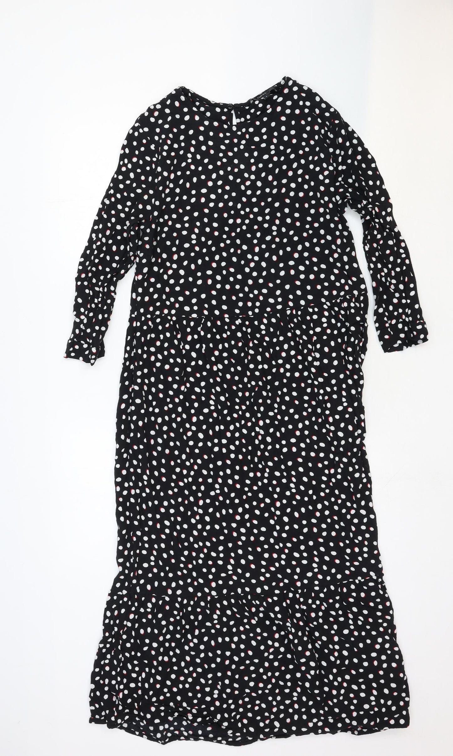 NEXT Womens Black Polka Dot Viscose A-Line Size 8 Boat Neck Button