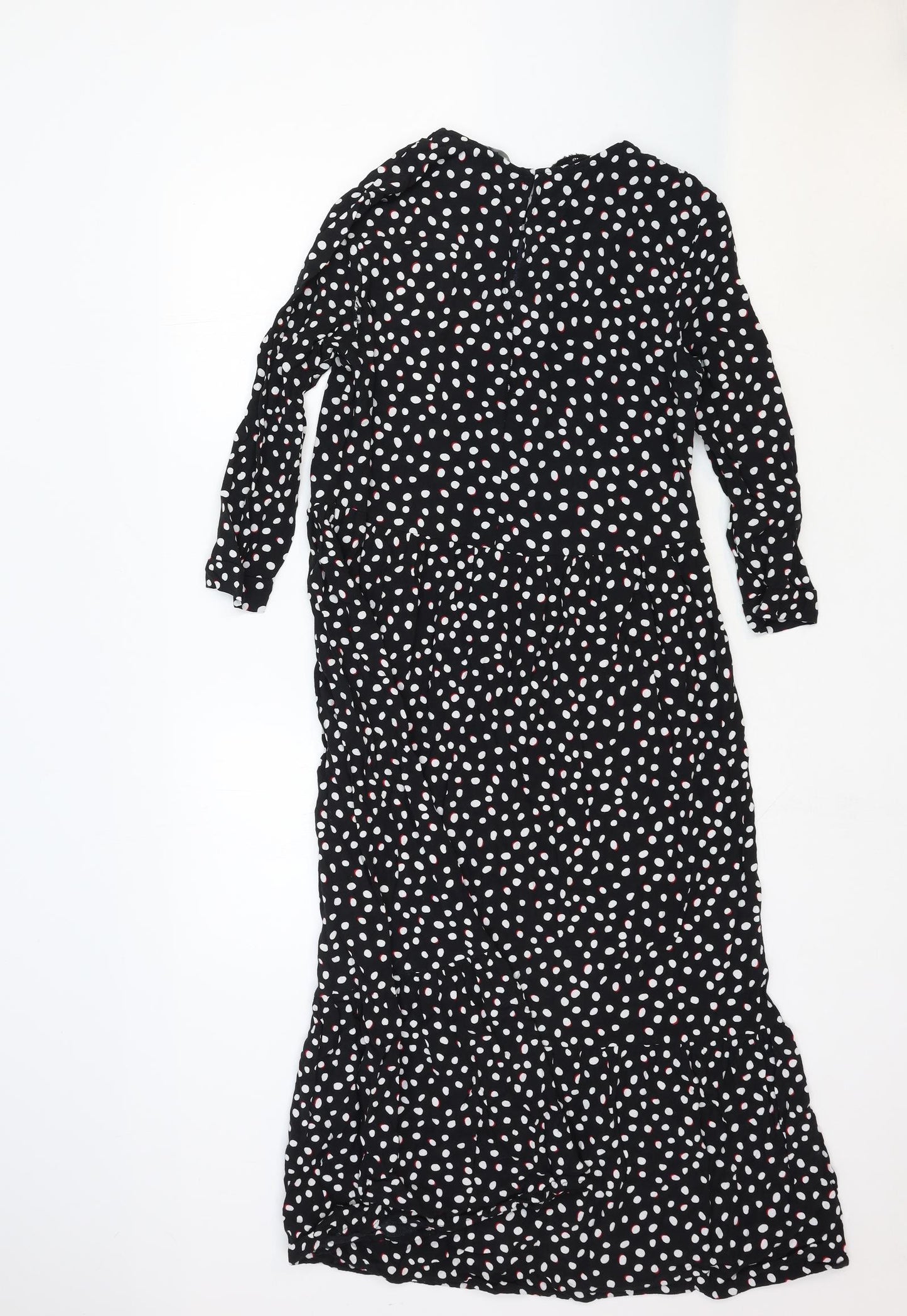 NEXT Womens Black Polka Dot Viscose A-Line Size 8 Boat Neck Button