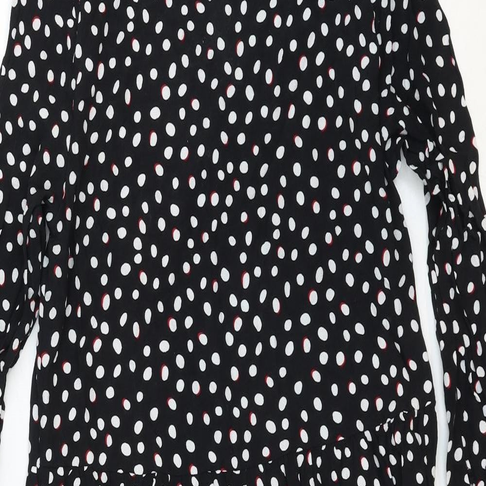 NEXT Womens Black Polka Dot Viscose A-Line Size 8 Boat Neck Button