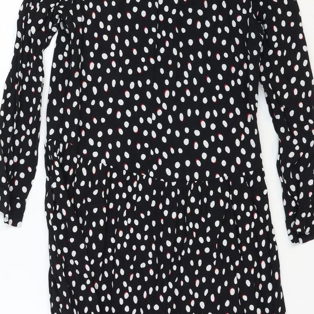 NEXT Womens Black Polka Dot Viscose A-Line Size 8 Boat Neck Button