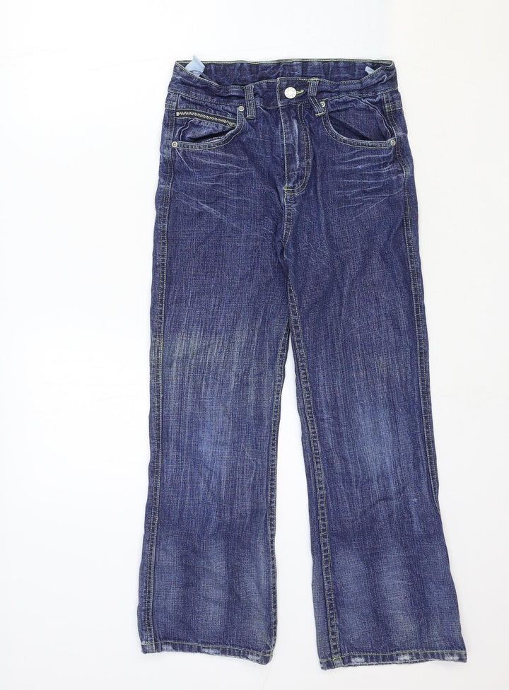 Demo Boys Blue Cotton Bootcut Jeans Size 9 Months Regular Zip