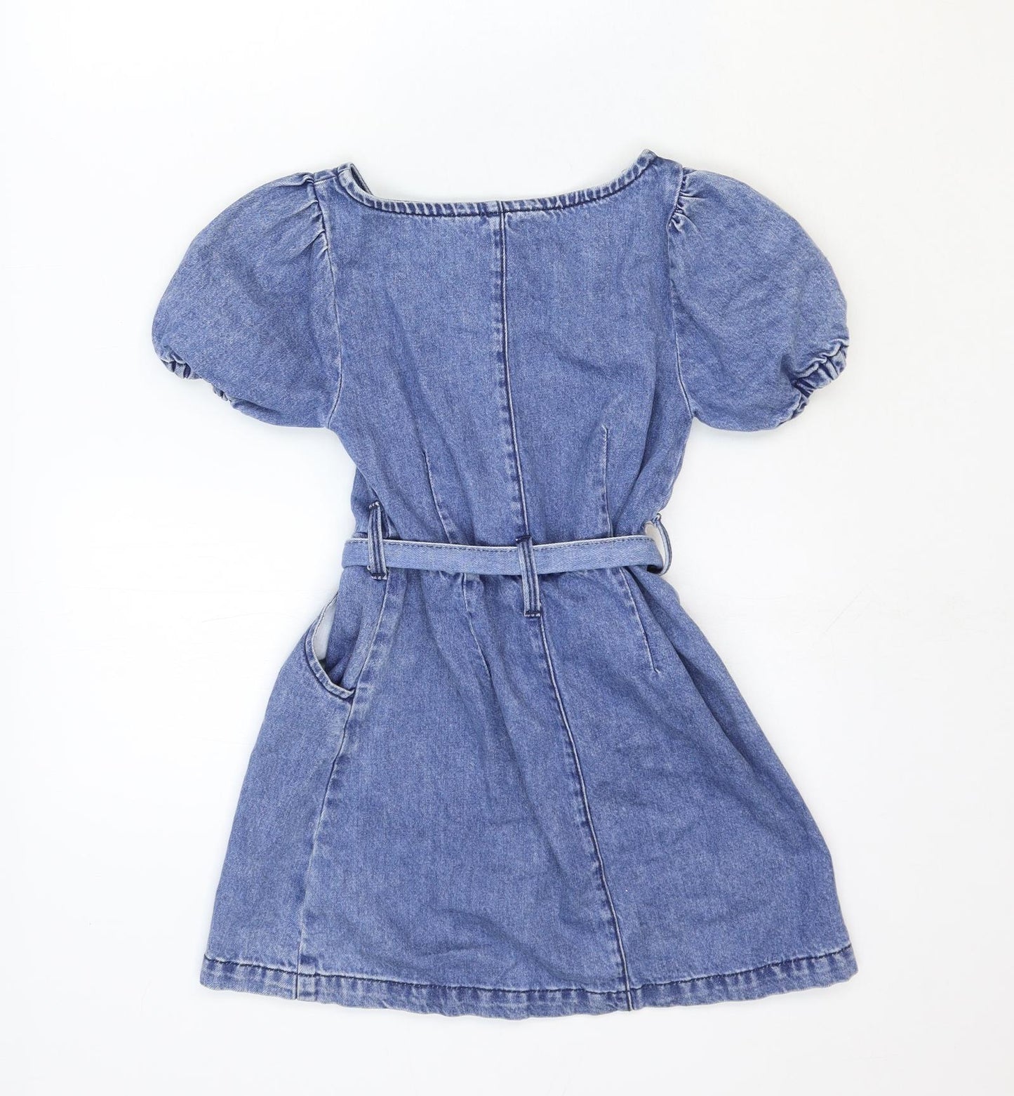 gEORGE Girls Blue Cotton A-Line Size 8-9 Years Scoop Neck Button