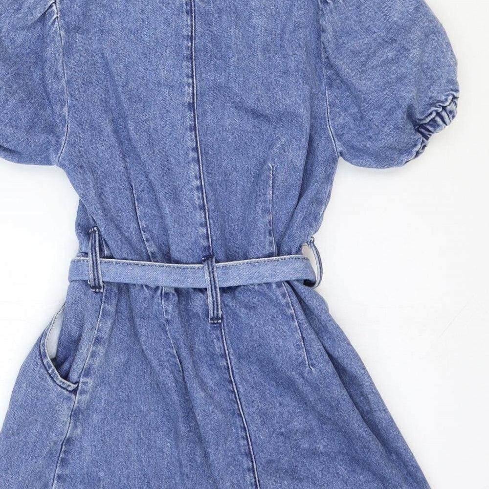 gEORGE Girls Blue Cotton A-Line Size 8-9 Years Scoop Neck Button