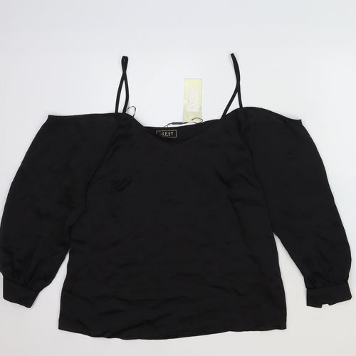 Lipsy Womens Black Viscose Basic Blouse Size 14 Sweetheart - Cold Shoulder