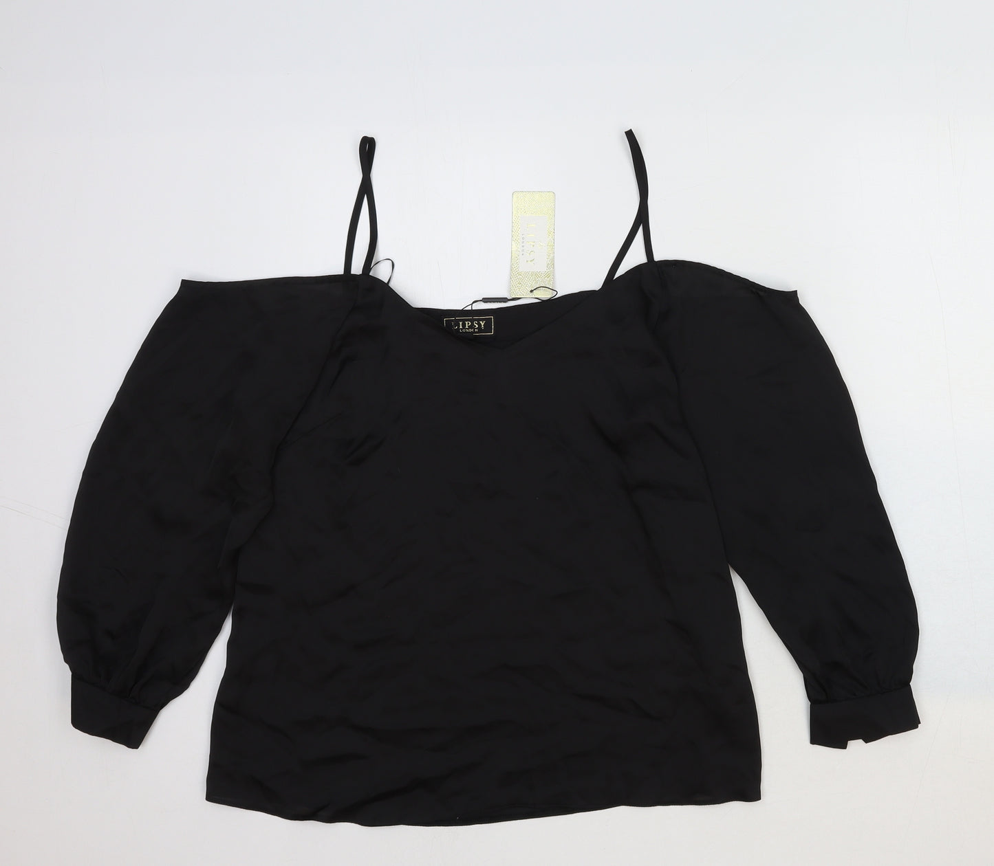 Lipsy Womens Black Viscose Basic Blouse Size 14 Sweetheart - Cold Shoulder