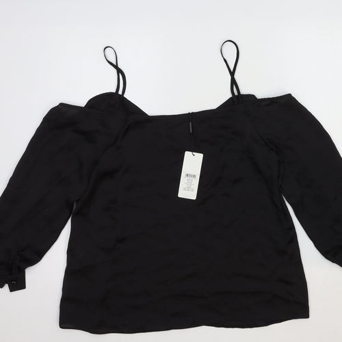 Lipsy Womens Black Viscose Basic Blouse Size 14 Sweetheart - Cold Shoulder