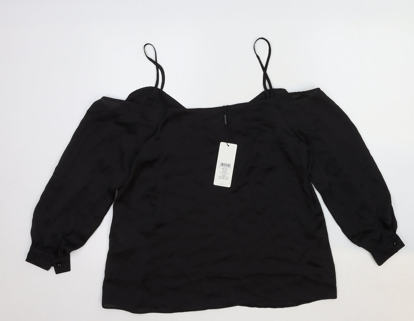 Lipsy Womens Black Viscose Basic Blouse Size 14 Sweetheart - Cold Shoulder