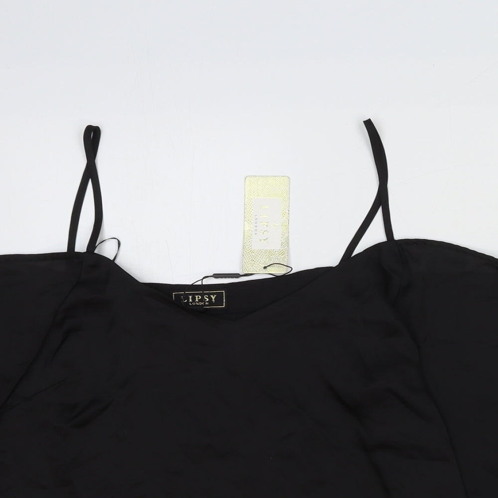 Lipsy Womens Black Viscose Basic Blouse Size 14 Sweetheart - Cold Shoulder