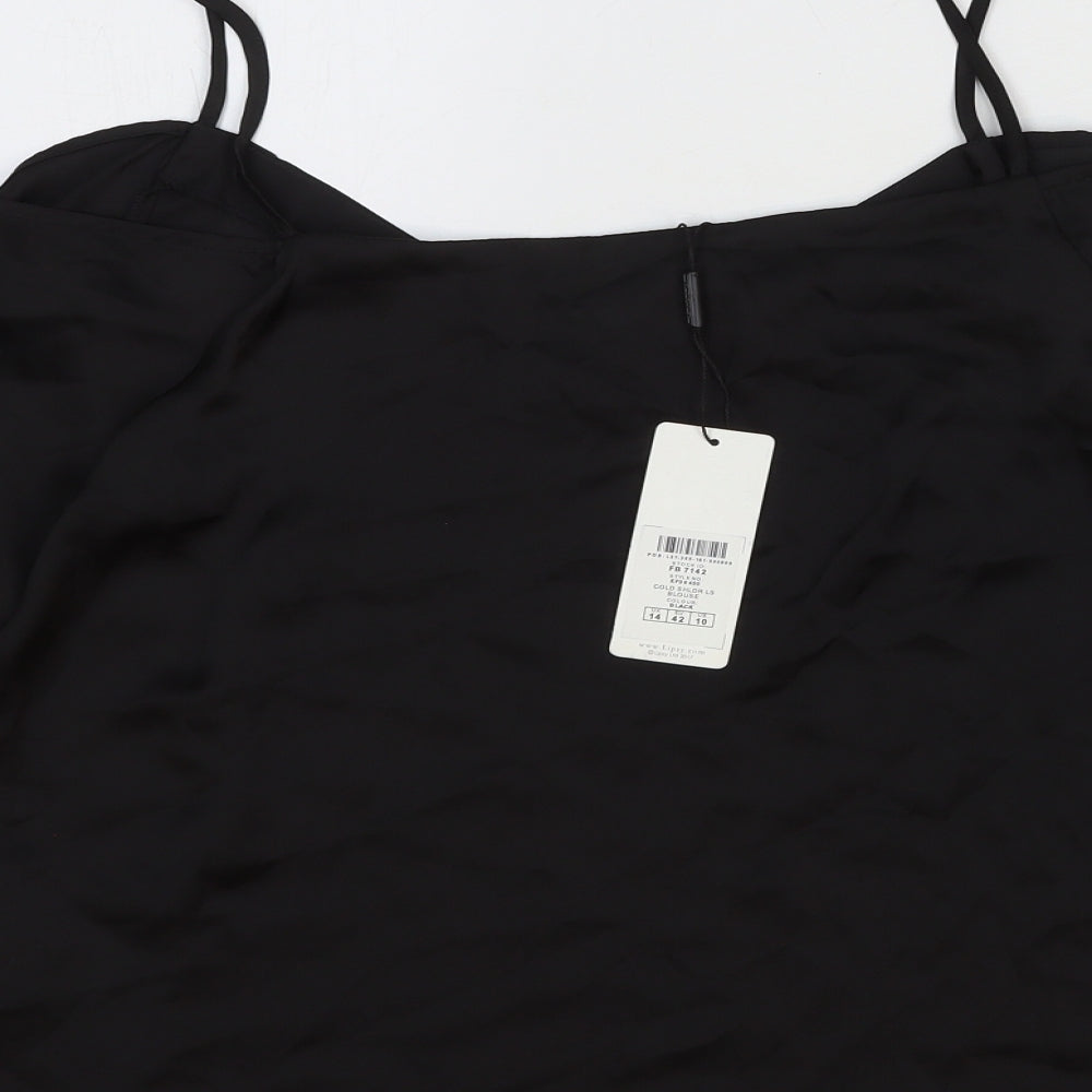 Lipsy Womens Black Viscose Basic Blouse Size 14 Sweetheart - Cold Shoulder