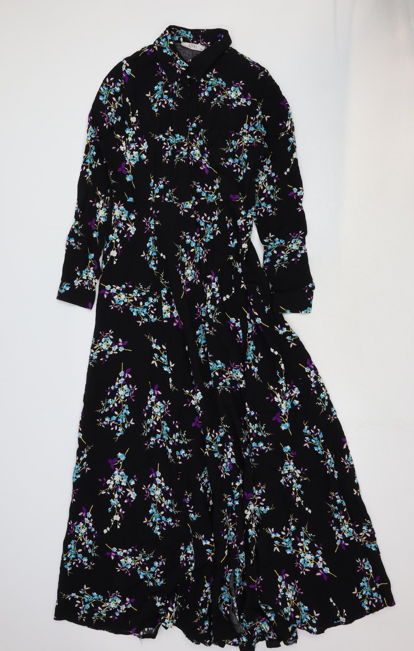 Refka Womens Multicoloured Floral Cotton Shirt Dress Size 38 Collared Button