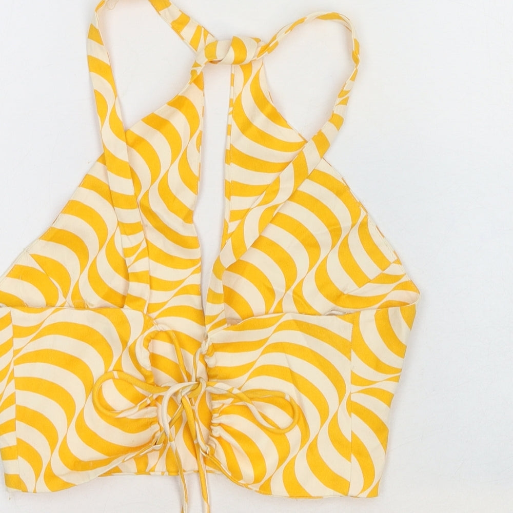 Zara Womens Orange Geometric Viscose Cropped Tank Size S Halter