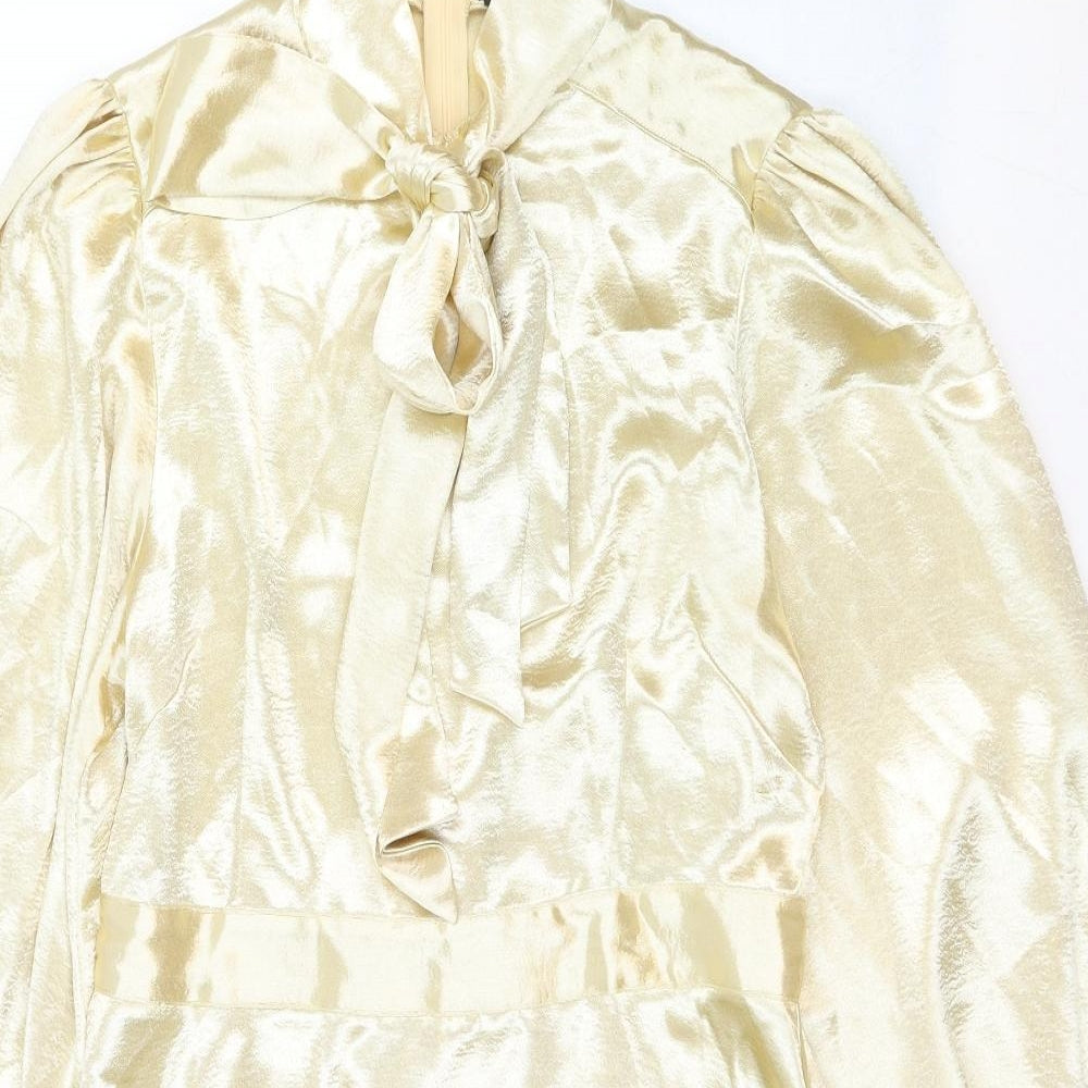 PRETTYLITTLETHING Womens Gold Viscose A-Line Size 12 V-Neck Zip