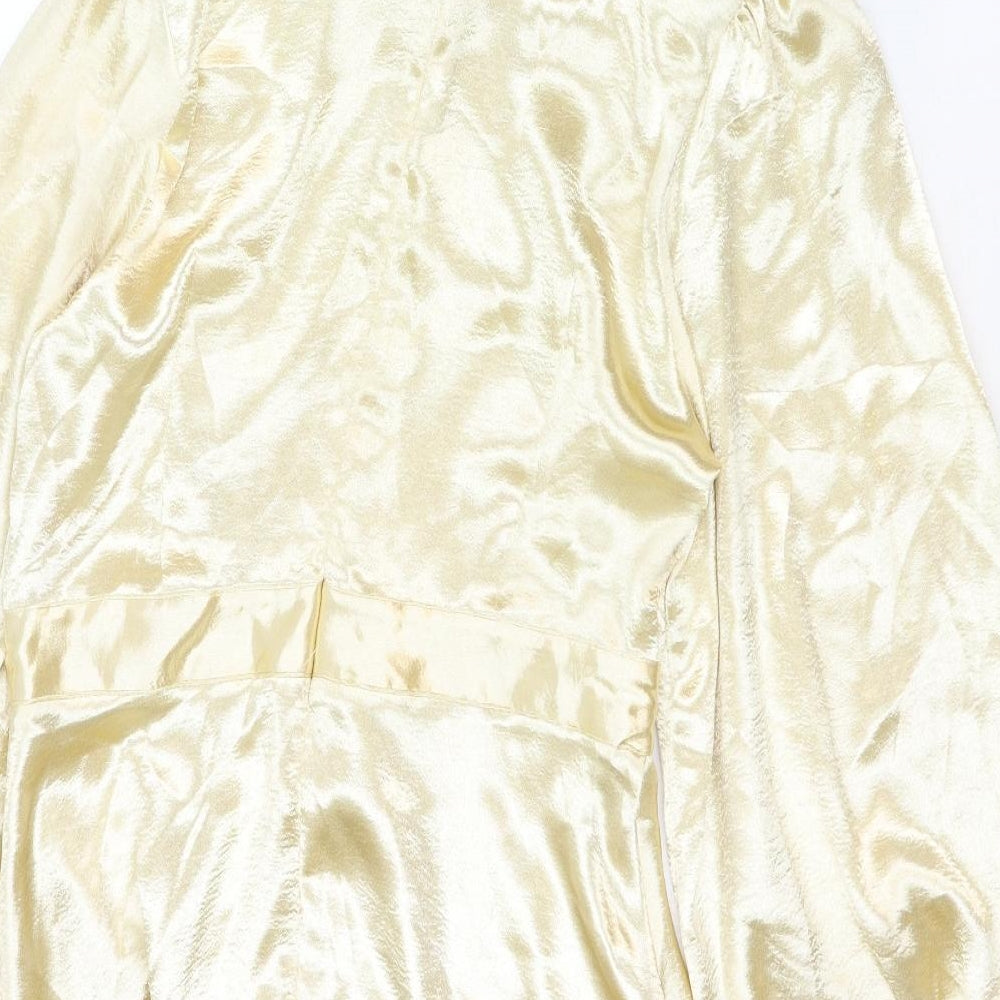 PRETTYLITTLETHING Womens Gold Viscose A-Line Size 12 V-Neck Zip