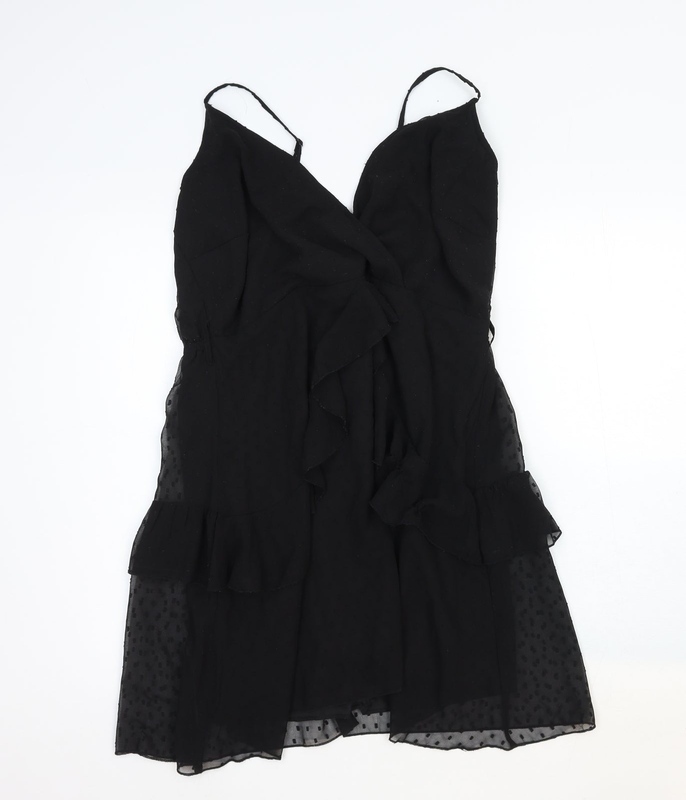 Boohoo Womens Black Polka Dot Viscose Slip Dress Size 16 V-Neck Pullover