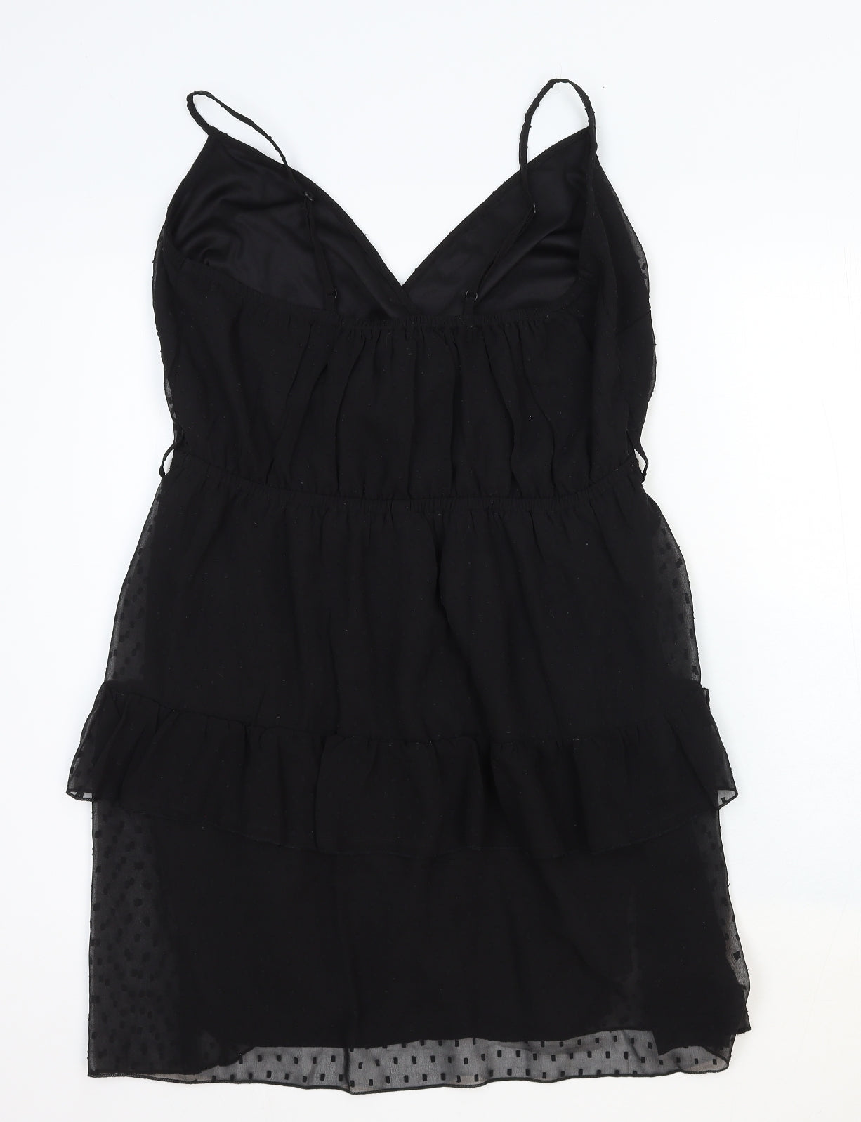Boohoo Womens Black Polka Dot Viscose Slip Dress Size 16 V-Neck Pullover