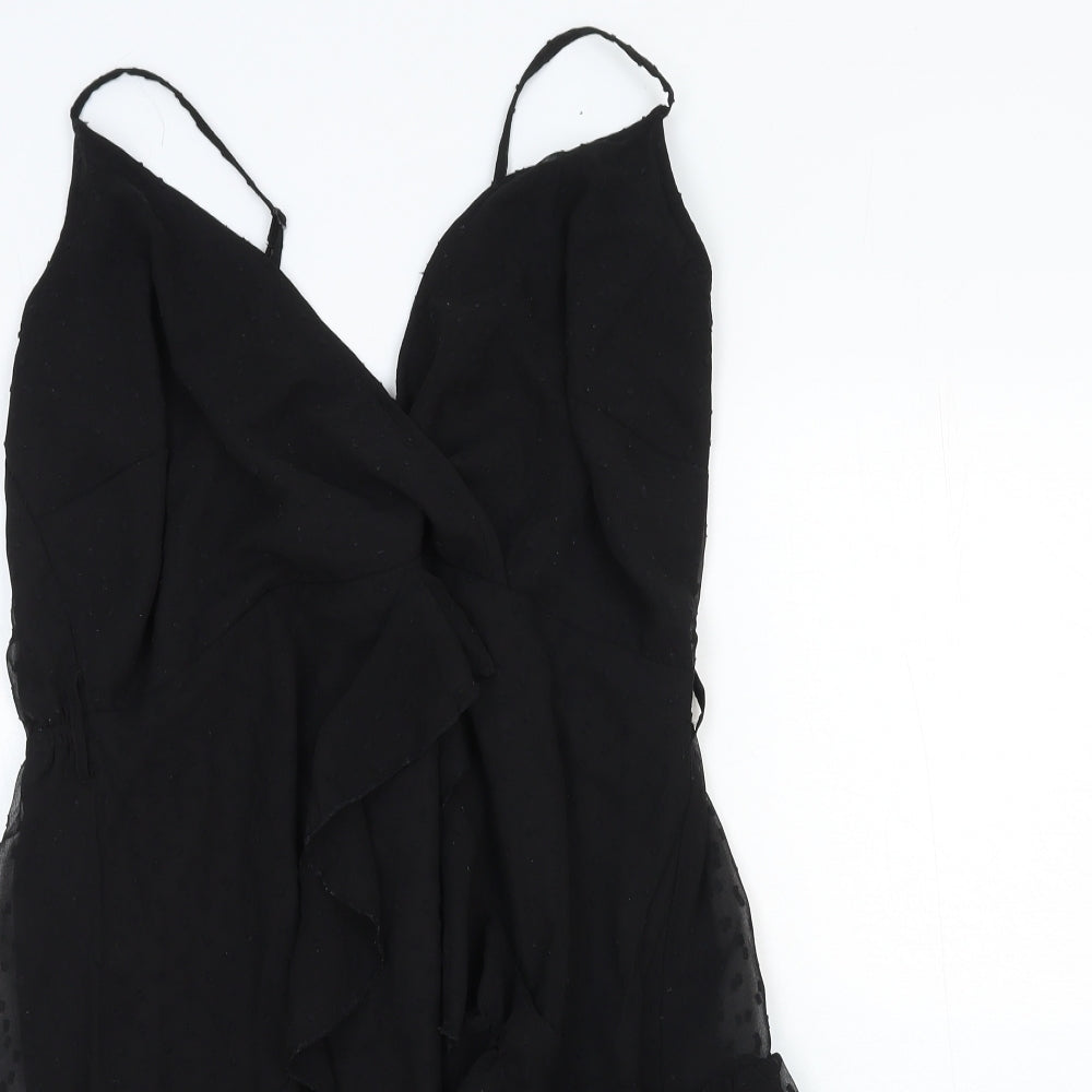 Boohoo Womens Black Polka Dot Viscose Slip Dress Size 16 V-Neck Pullover