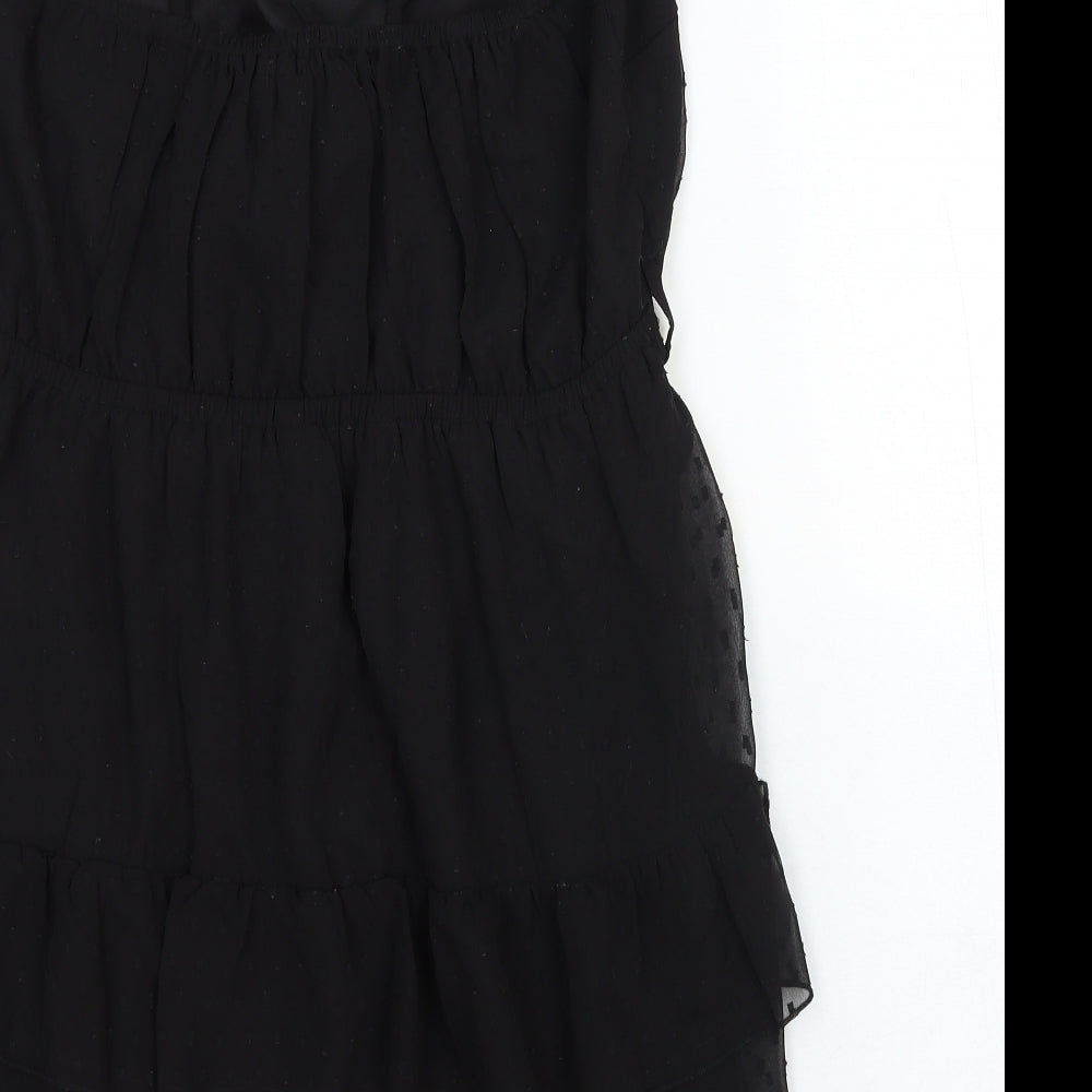 Boohoo Womens Black Polka Dot Viscose Slip Dress Size 16 V-Neck Pullover