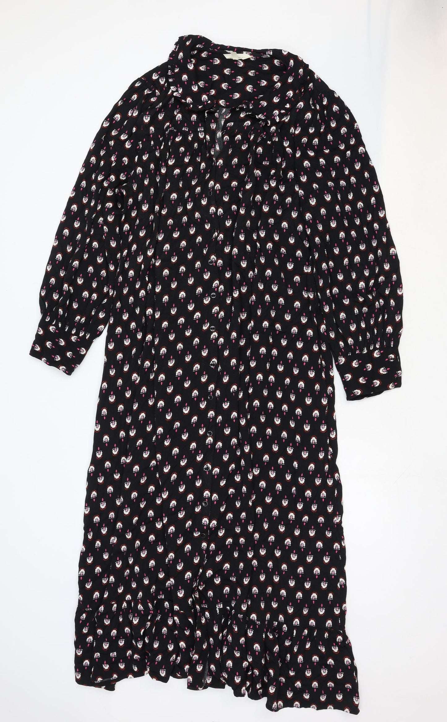Per Una Womens Black Geometric Viscose A-Line Size 12 Collared Button