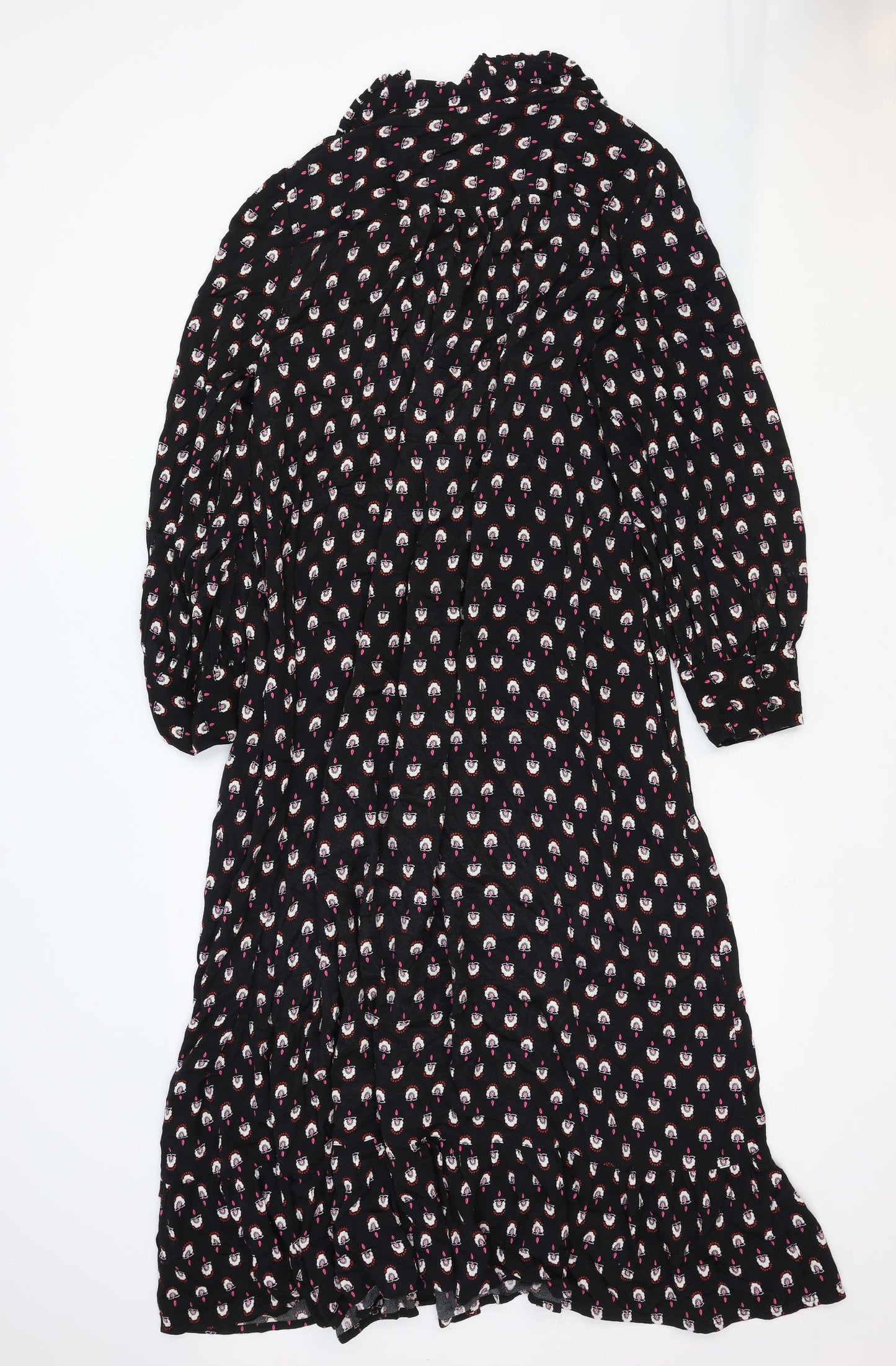 Per Una Womens Black Geometric Viscose A-Line Size 12 Collared Button