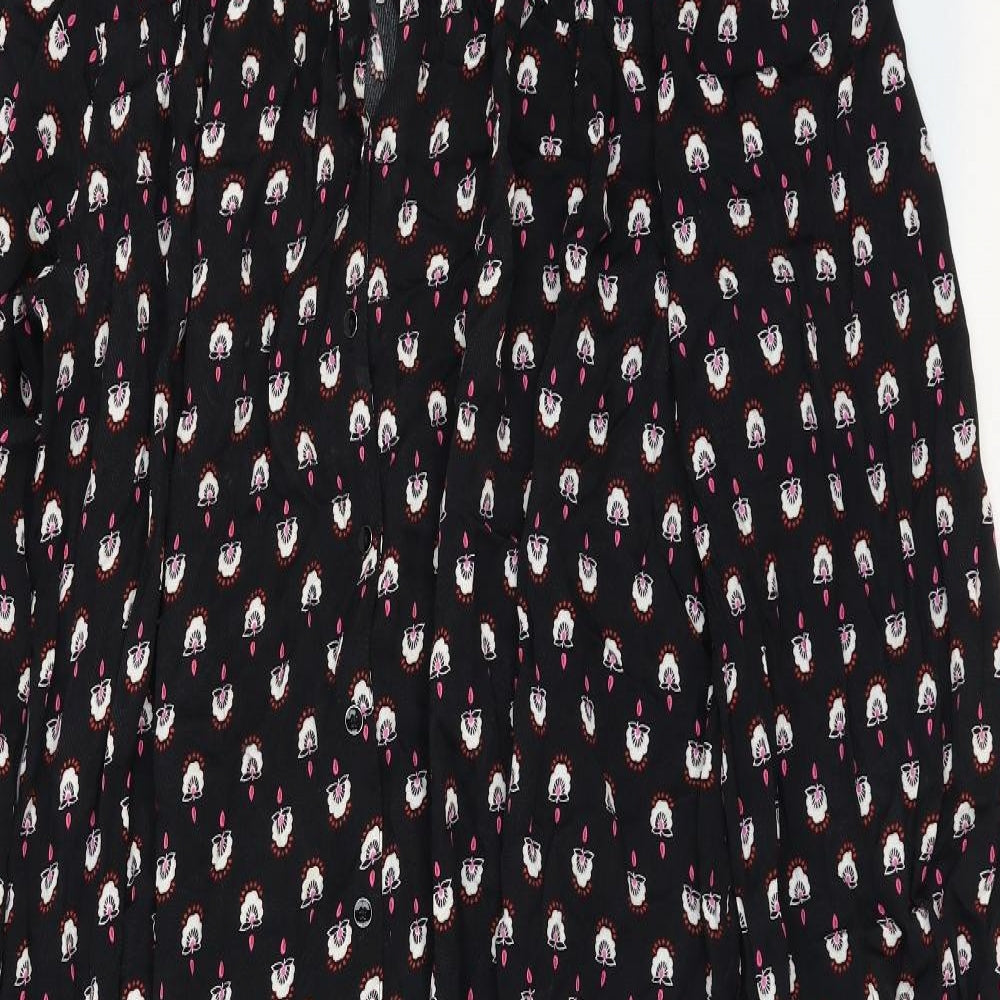 Per Una Womens Black Geometric Viscose A-Line Size 12 Collared Button