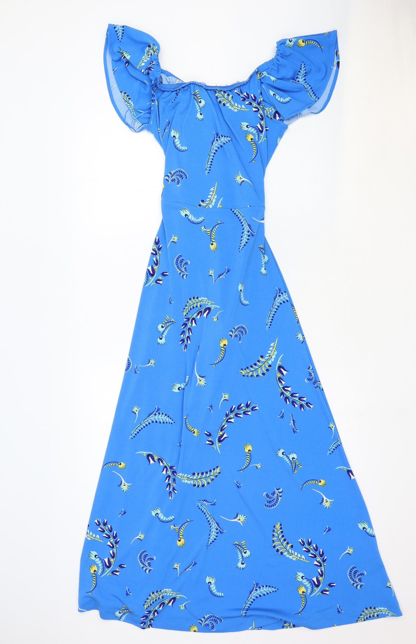 Marks and Spencer Womens Blue Geometric Polyester Fit & Flare Size 6 Off the Shoulder Pullover