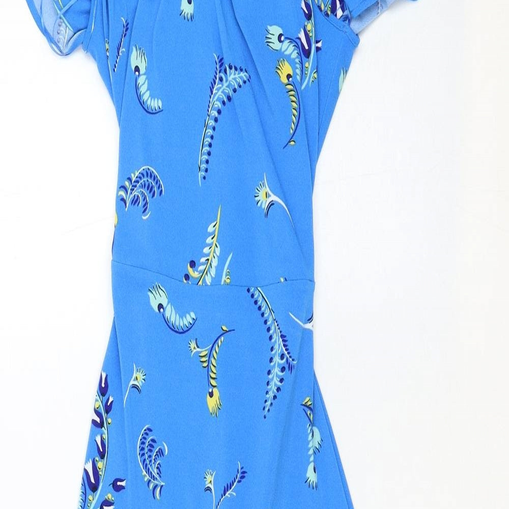 Marks and Spencer Womens Blue Geometric Polyester Fit & Flare Size 6 Off the Shoulder Pullover