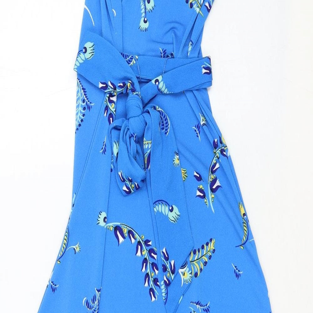 Marks and Spencer Womens Blue Geometric Polyester Fit & Flare Size 6 Off the Shoulder Pullover