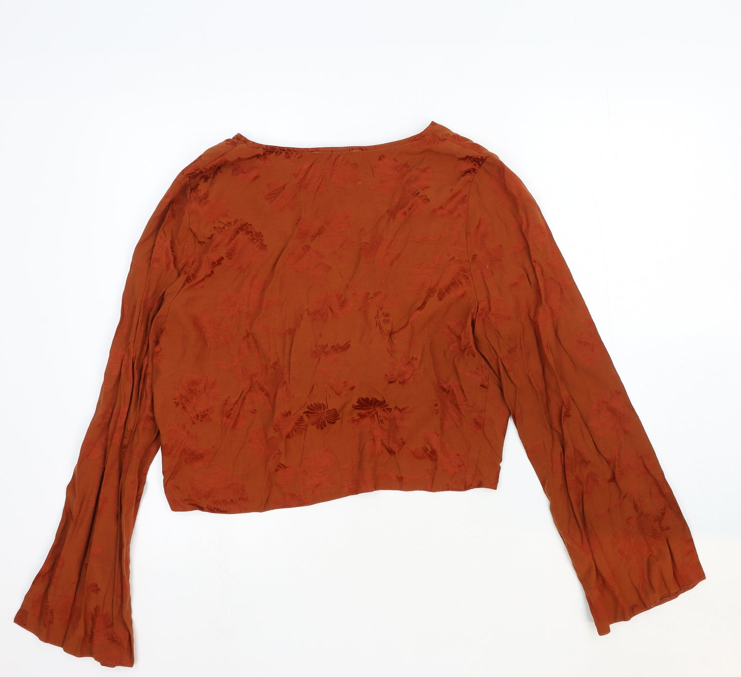 Primark Womens Orange Viscose Basic Blouse Size 16 V-Neck - Tie Front